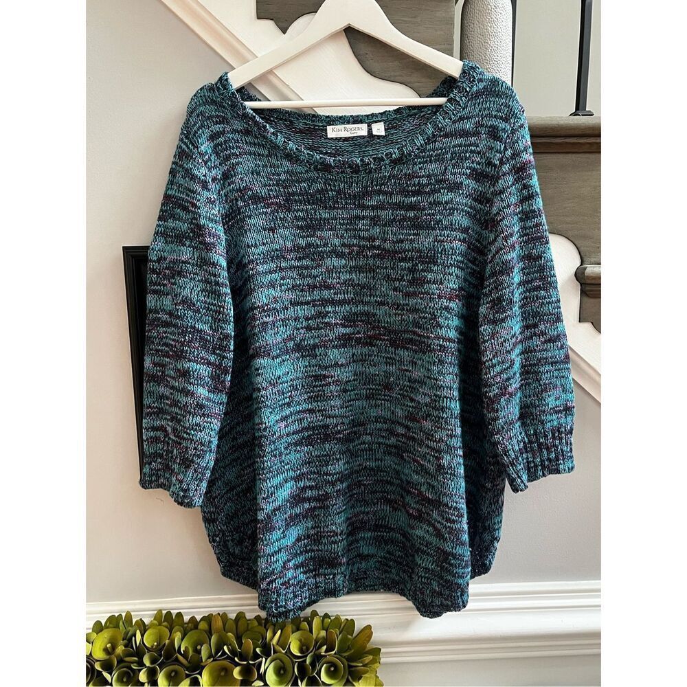 Kim Rogers Blue & Purple Knit Crew Neck Sweater sz 1X EUC